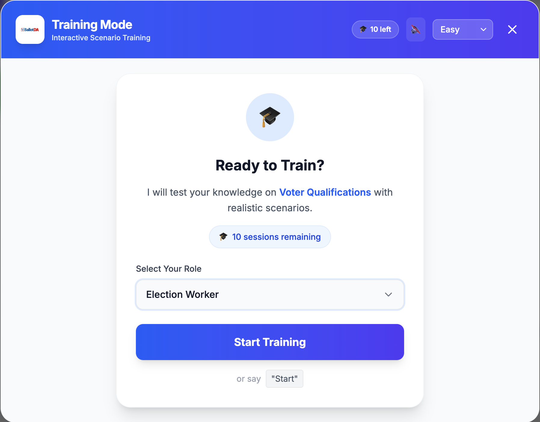 Policy Search Training Interface